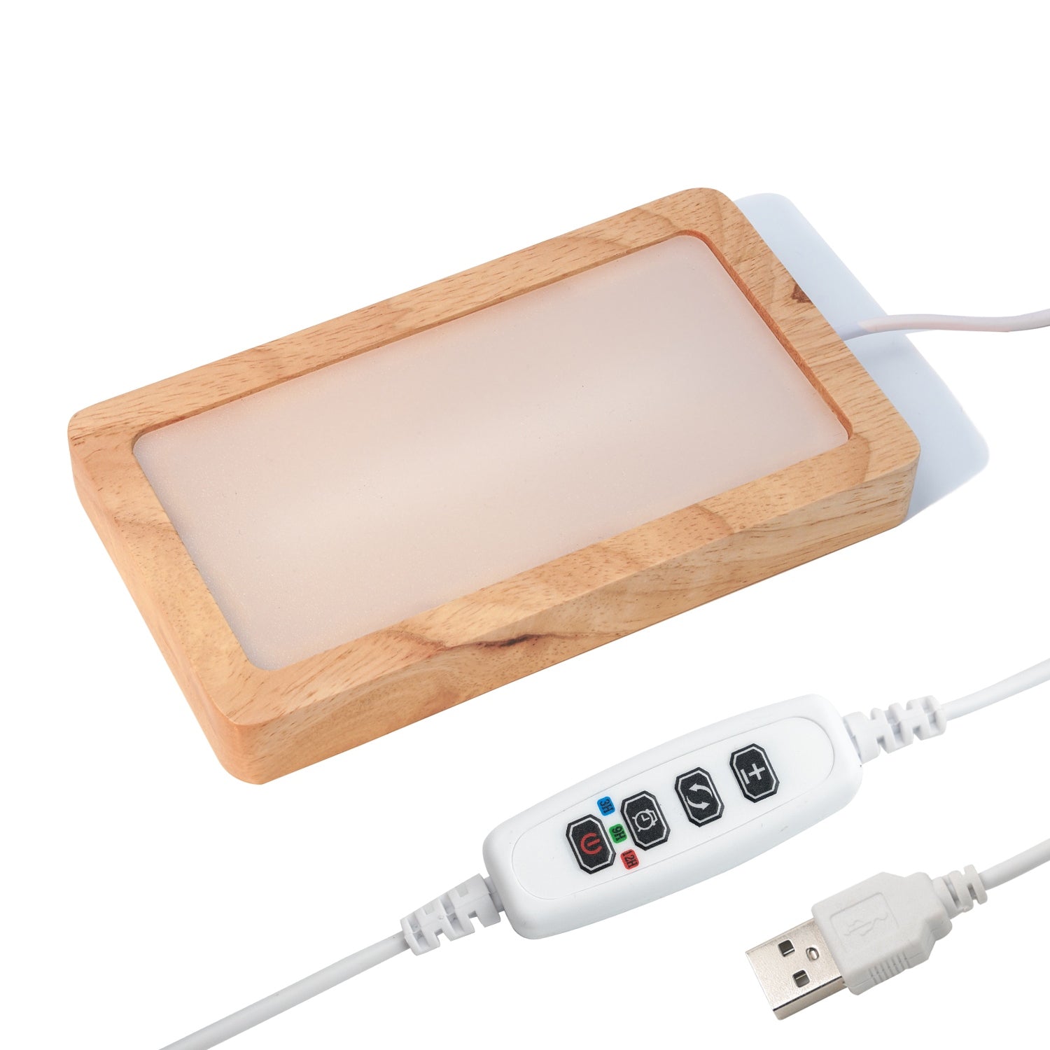 Rectangle Crystal Light Base with Timer & Adjustable Brightness - Oak Wood Display Stand for Glass Art, Crystal 3D Artworks (5.9"x3.3")