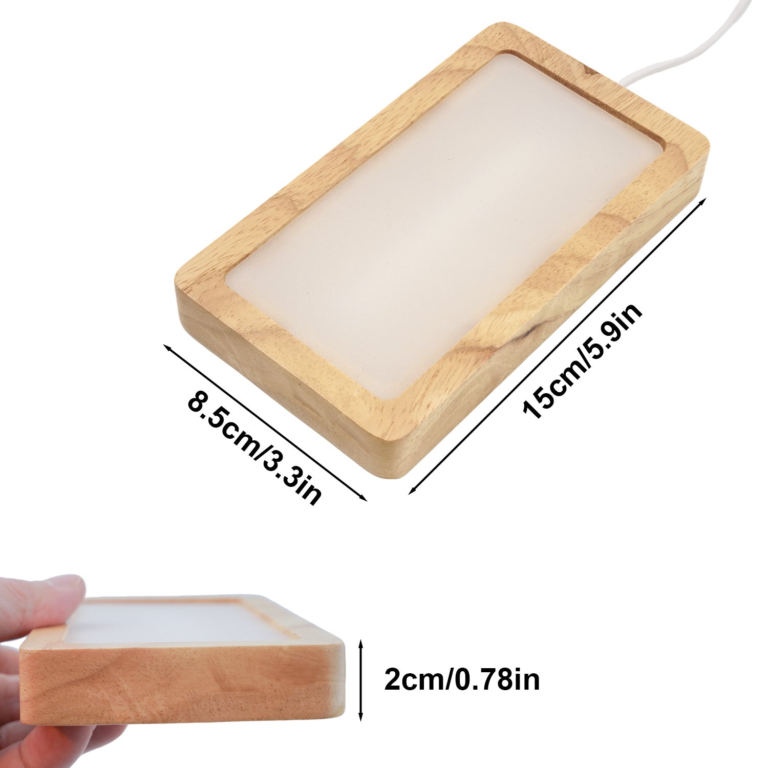 Rectangle Crystal Light Base with Timer & Adjustable Brightness - Oak Wood Display Stand for Glass Art, Crystal 3D Artworks (5.9"x3.3")