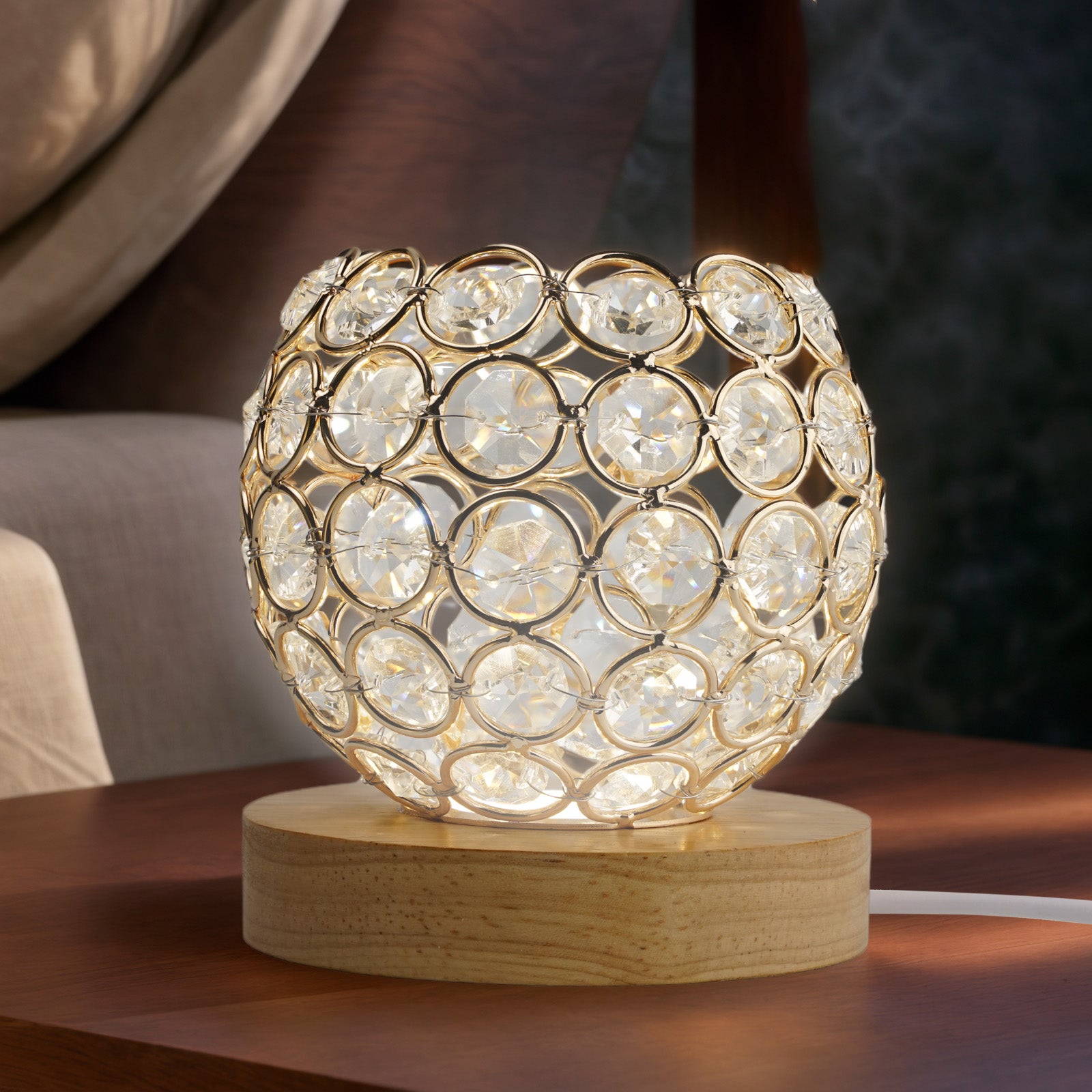 Crystal Table Lamp with 3 Lighting Modes - USB-Powered LED Desk Light,Voice Command Compatible Night Light Fixture for Living Room Bedroom