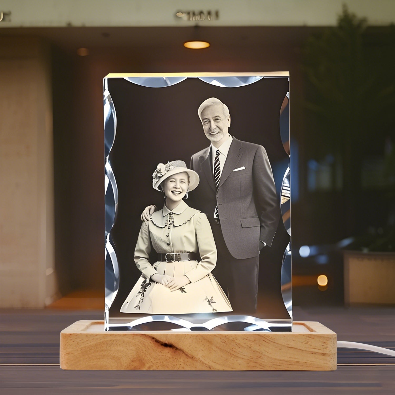 Rectangle Crystal Light Base with Timer & Adjustable Brightness - Oak Wood Display Stand for Glass Art, Crystal 3D Artworks (5.9"x3.3")